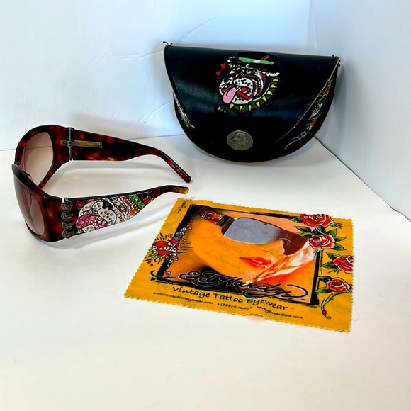 Vintage Ed HardyTattoo,True Love/Bulldog, SwarovskiCrystal & Tortoise Sunglasses - Picture 3 of 12